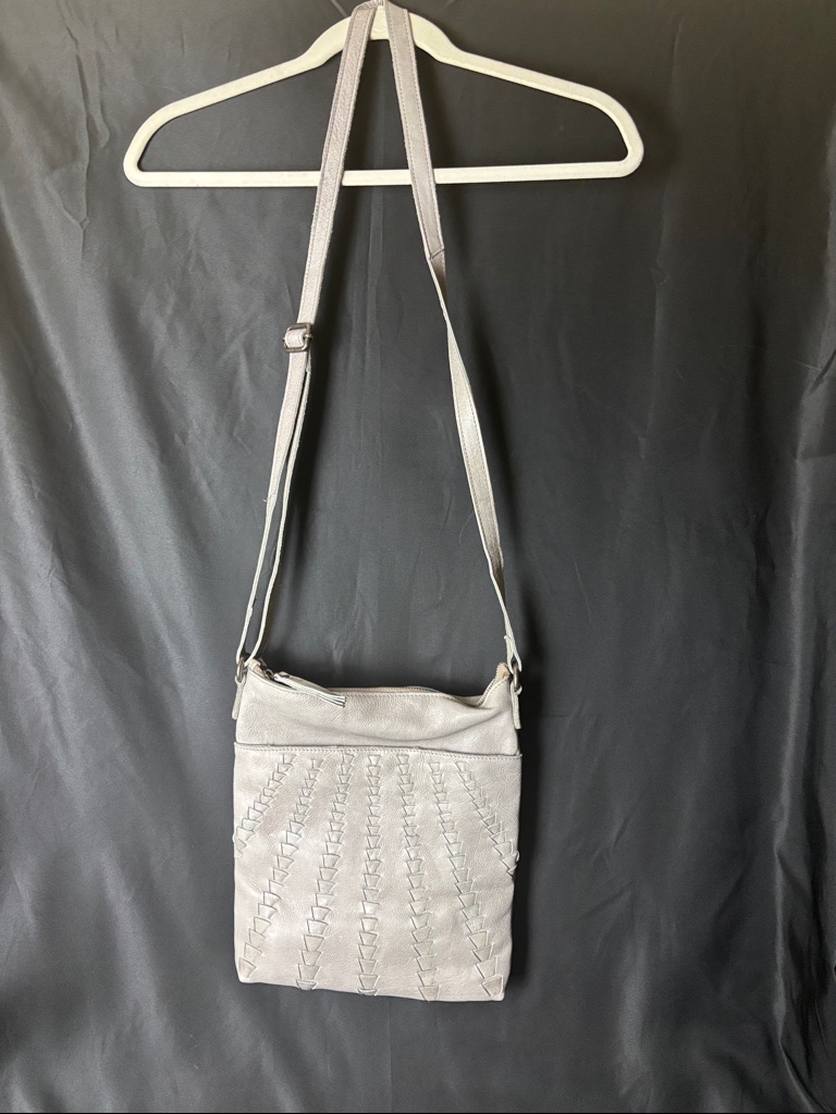 Latico Gray Woven-Front Leather Crossbody Bag